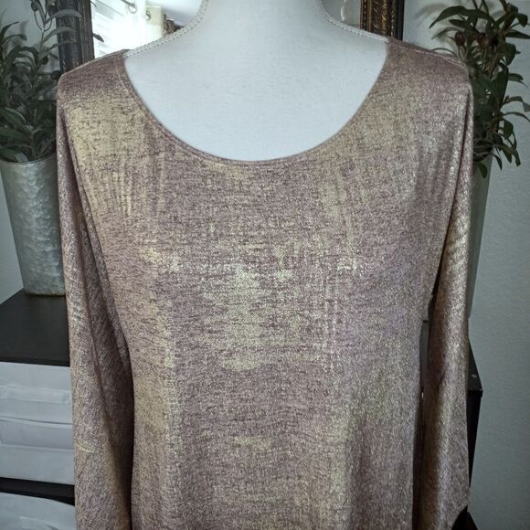 RHONDA SHEAR BLUSH & GOLD METALLIC COLD SHOULDER TOP SZ.L EUC - Picture 3 of 9